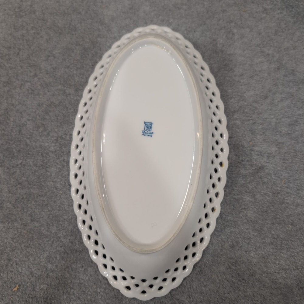 Schumann Arzberg Bavaria Reticulated Floral Porcelain Oval Bowl Pink Lattice Rim - Picture 6 of 7